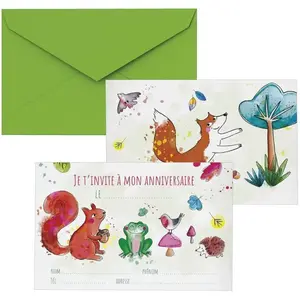 RueDeLaFete Lot de 8 cartons d'invitation anniversaire Animaux de la forêt pas cher