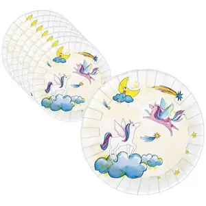 Comparateur de prix : RueDeLaFete Lot de 8 assiettes anniversaire Licornes