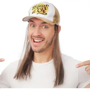 RueDeLaFete Casquette avec cheveux, Beauf d'or - adulte pas cher