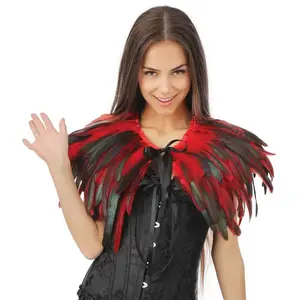 Cape gothique en plumes - noir et rouge 24248PC pas cher