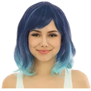 Perruque mi longue tie and dye bleue luxe adulte