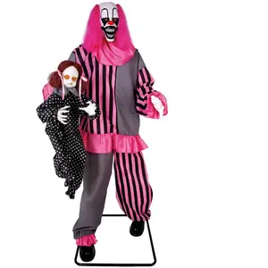 RueDeLaFete Clown effrayant avec fillette - animé, sonore, lumineux - 182cm 24622PC pas cher