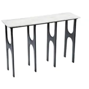 Maison et Styles Console 120x35x80 cm en marbre blanc et aluminium argenté pas cher