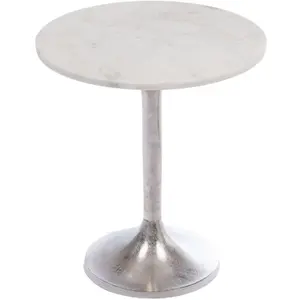 Comparateur de prix : Hellin Table d'appoint ronde 46x46x50 cm en marbre blanc et aluminium