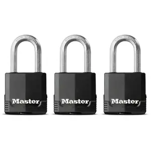 Comparateur de prix : Master lock lot de 3 cadenas laminés avec revêtement anticorrosion 47 mm + 45 mm