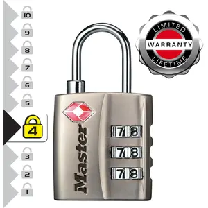 BARRITOS MASTER LOCK Cadenas à 3 chiffres - Nickel - 30 mm - Certifié TSA