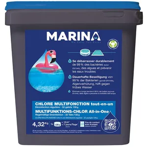 Comparateur de prix : Chlore 4 actions galets pour piscine 10 m³ 4,32 kg - Marina