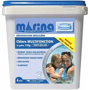 MARINA Chlore multifonction galets 135 g pour piscine 10 m³ - 4,32 kg pas cher