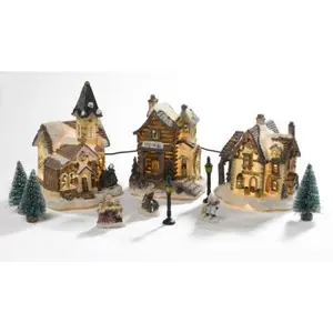 HOME VILLAGE Figurine de Noël Coffret de 3 maisons lumineuses Blanc 11 pièces