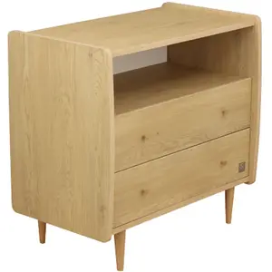 Comparateur de prix : Commode 2 Tiroirs Et 1 Niche Décor Chêne Vintage Poignées Dorées