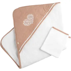 Comparateur de prix : Cape de bain Plus Gant Petit Coeur ROSE Sauthon