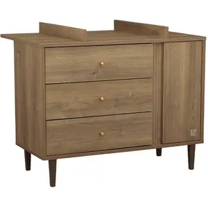 Comparateur de prix : Sauthon Commode 3 Tiroirs Et 1 Porte Avec Détail Imitation Bois Texturé Et Pieds Bois Marron