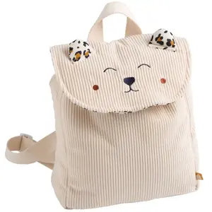 Sac À Dos Maternelle En Velours Côtelé Avec Oreilles Ecru