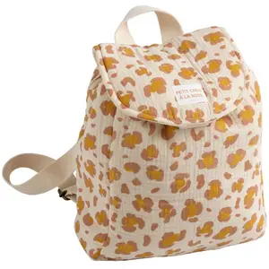 Sac À Dos Maternelle En Gaze De Coton Léopard Ecru/rose