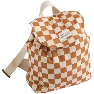 Sac À Dos Maternelle En Coton Imprimé Damier Caramel