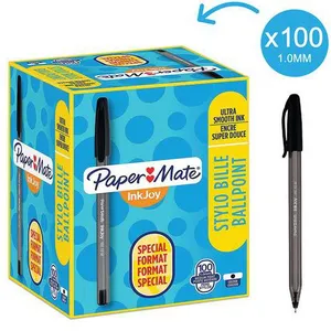 Comparateur de prix : Paper Mate Stylo bille Inkjoy 100 à capuchon noir - Lot de 100 dont 20 gratuits - Noir -