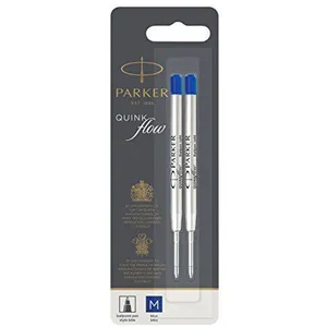 PARKER recharge bille Quinkflow, pointe moyenne, bleue, blister X 2