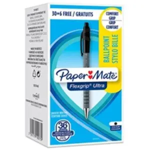 Comparateur de prix : Stylo bille rétractable Paper Mate Flexgrip Ultra - Noir - Pointe 1.0mm - Boite de 36