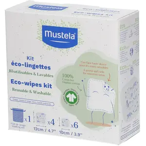 MUSTELA Kit éco-lingettes réutilisables et lavables 10 lingettes avec filet pas cher