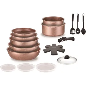 Batteria Di Pentole Arthur Martin 18 Pezzi – 3 Padelle, 2 Pentole, Wok, Coperchi In Vetro Ed Ermetici, Utensili In Nylon, Adatto A Induzione, Manico Rimovibile