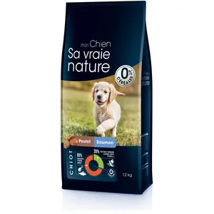 Croquettes Chiot Sans Céréales   Sa Vraie Nature Poulet et Saumon 12 k... pas cher
