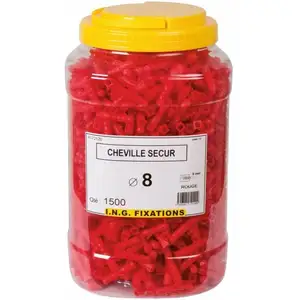 Cheville à expansion rouge à collerette - ø 8 mm - Secur - Seau de 1500 pièces Ing FixationVendu paramazon