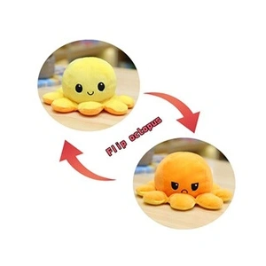 Peluche poulpe réversible double face 40 cm -orange + jaune pas cher