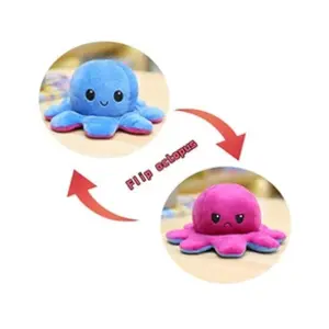 Peluche poulpe réversible double face 30 cm -bleu + violet pas cher