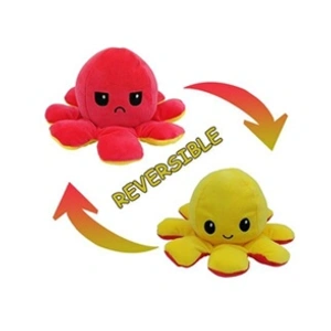 Peluche poulpe réversible double face 20 cm -jaune + rouge pas cher