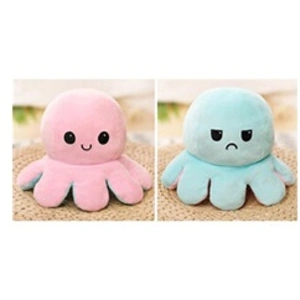 Peluche poulpe réversible double face 20 cm -rose + bleu pas cher
