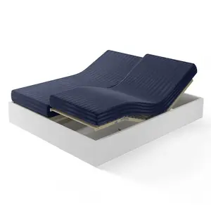 Drap-housse sommier articulé satin de coton rayé TERTIO®- Bleu indigo pas cher