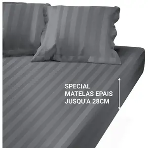 3S. x Tertio (Nos Unis) Drap Housse Grand Bonnet Satin De Coton rayé T... pas cher