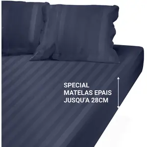 3S. x Tertio (Nos Unis) Drap Housse Grand Bonnet Satin De Coton rayé T... pas cher