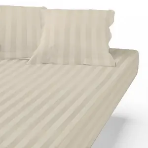 3S. x Tertio (Nos Unis) Drap Housse satin de Coton rayé TERTIO® - Ecru pas cher