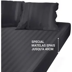 3S. x Tertio (Nos Unis) Drap-housse grand bonnet XL satin de coton ray... pas cher