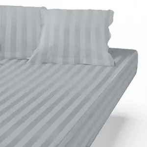 3S. x Tertio (Nos Unis) Drap Housse satin de Coton rayé TERTIO® - Gris... pas cher