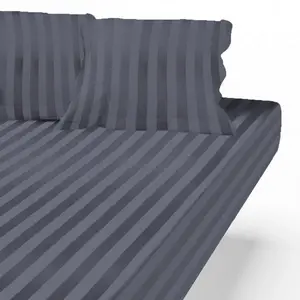 3S. x Tertio (Nos Unis) Drap Housse satin de Coton rayé TERTIO® - Gris Anthracite pas cher