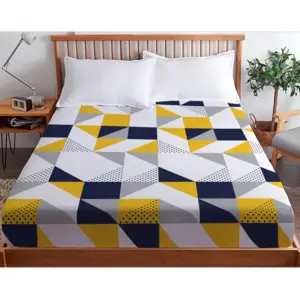 3S. x Collection (Nos Imprimés) Drap-housse coton TRIGONE - Bleu pas cher