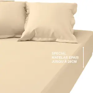 3S. x Tertio (Nos Unis) Drap Housse uni Grand Bonnet satin de coton TERTIO® - Ecru pas cher