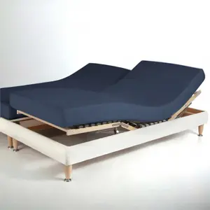 Drap-housse sommier articulé gaze de coton TERTIO® - Bleu Indigo