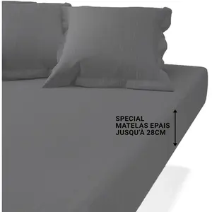 Drap housse grand bonnet Gaze de coton - Anthracite TERTIO® pas cher