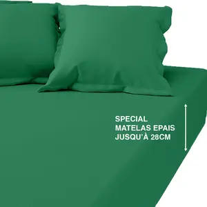 Drap-housse grand bonnet polycoton Tertio® - Vert Eucalyptus pas cher