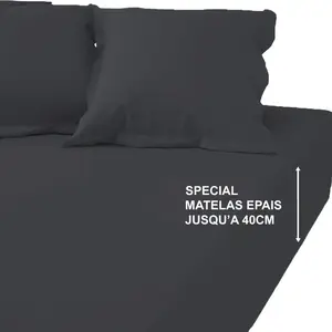Drap-housse grand bonnet XL polycoton TERTIO® - Gris - Anthracite pas cher