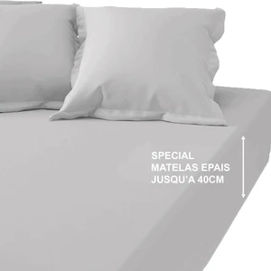 Drap-housse grand bonnet XL polycoton Tertio® - Gris Perle pas cher