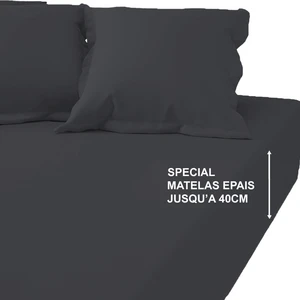 Drap-housse grand bonnet XL percale de coton TERTIO® - Anthracite pas cher