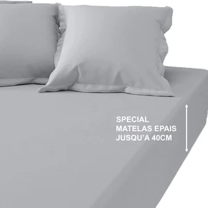 Drap-housse grand bonnet XL percale de coton Tertio® - Gris Perle pas cher