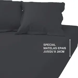Drap Housse Grand Bonnet Percale De Coton TERTIO® - Anthracite pas cher