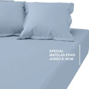 Drap Housse Grand Bonnet Percale De Coton TERTIO® - Bleu Ciel pas cher