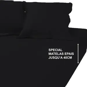 Drap-housse grand bonnet XL polycoton Tertio® - Noir pas cher