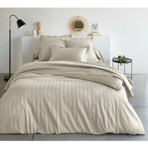 Housse de couette satin de coton 2 faces uni / rayé TERTIO® - Ecru pas cher